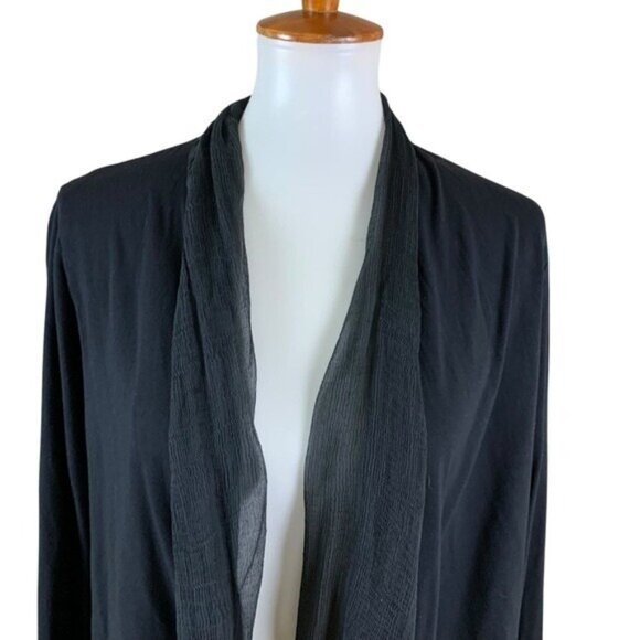 Babakul Black Cardigan Medium Open Front Silk Viscose Cutout Back Geometric - Picture 2 of 7